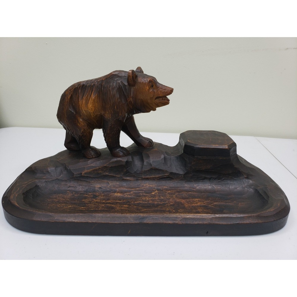 Large Black Forest Bear inkwell 13 1/2'' 1900's glass eyes